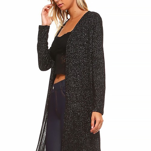 Long Sleeve Ribbed Shimmer Cardigan Black - Picture 4 of 4